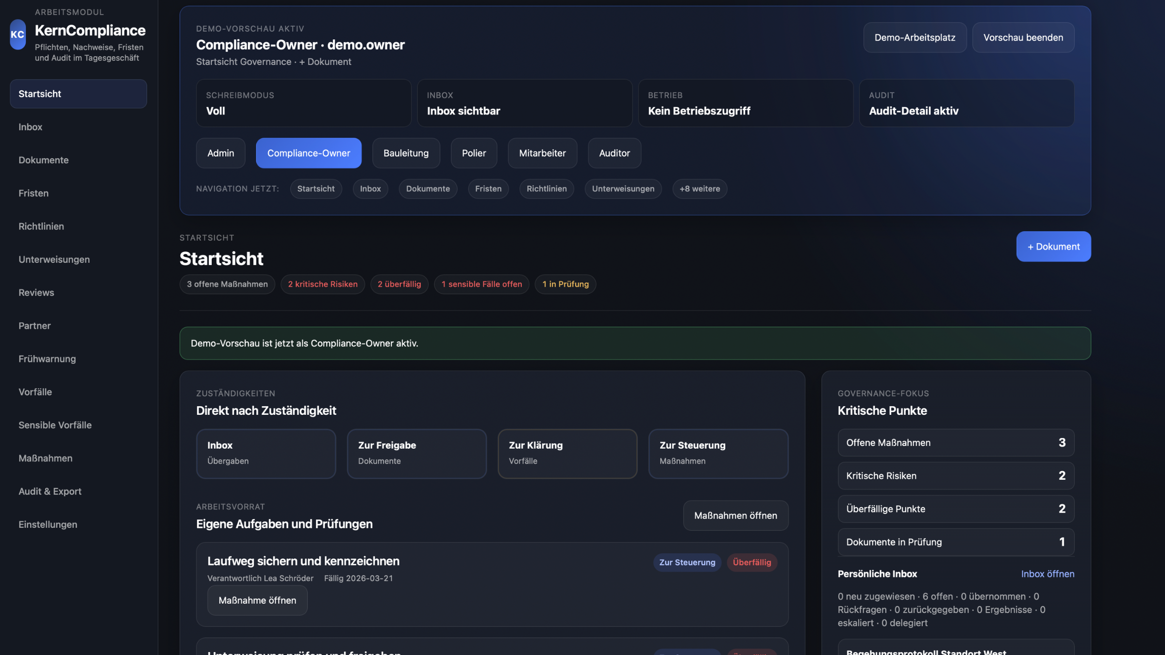 Kernlogik Sicherheits- und Compliance-Lösung mit echter Modulansicht